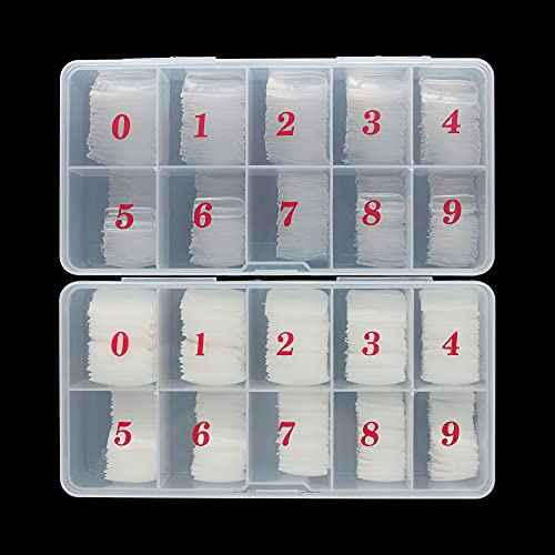 Full Cover Acrylic False Nail Tips, 1000PCS Fake Nail Shape Artificial False Nails Tips 10 Sizes with Case for Nail Art Salons (Clear+Natural)