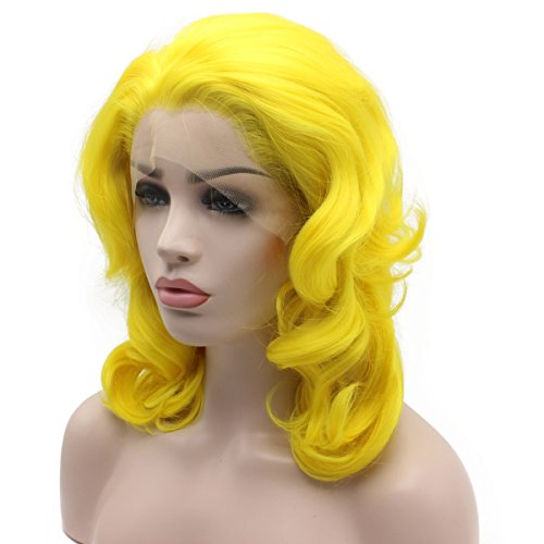 Iewig Glueless Synthetic Lace Front Wig Yellow Shoulder Length Heat Friendly Fiber Hair