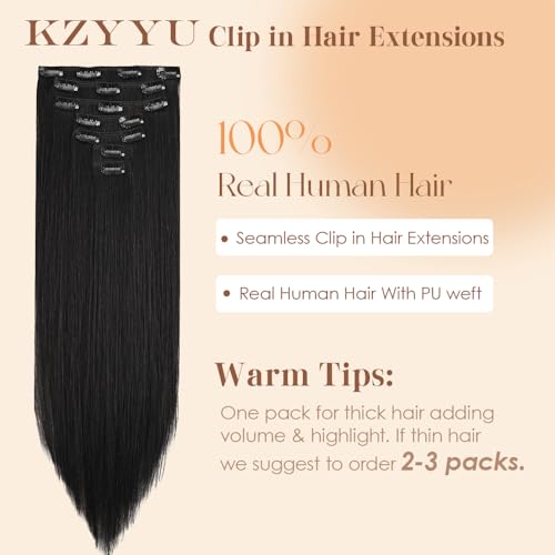 Clip in Hair Extensions Real Human Hair 20 Inch 110g Invisible Seamless Human Hair Clip in Extensions for Women 7pcs Per Set with Double Weft 1B Natural Color