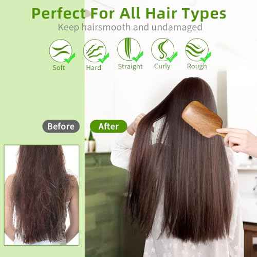 Hair Brushes for Women Men Kids Natural Green Sandalwood Wooden Hair Brush with Ergonomic Handle Enhance Shine Detangling Hairbrush for Dry Curly Thick Thin Straight Hair