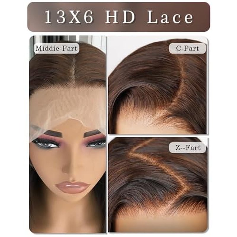 4# Chocolate Brown Straight Lace Front Wig Human Hair 32 Inch 200 Density Colored Wig Human Hair 13x6 HD Lace Frontal | Soft Non-shedding Non-tangling Full Length No Peculiar Smell