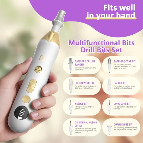 Callus Remover for Feet, Electric Foot Callus Remover - 8 Grinding Heads, 9 Speeds, Rechargeable Foot File - Professional Pedicure Tool for Hard Skin, Calluses & Cracked Feet White