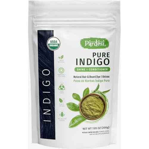 Pardesi Indigo Powder I USDA Organic I 7.05 oz (200 Gram) | Natural Hair & Beard Dye I Unisex I Amonia and PPD Free I Includes Gloves, Hair Cap and Applicator I From India