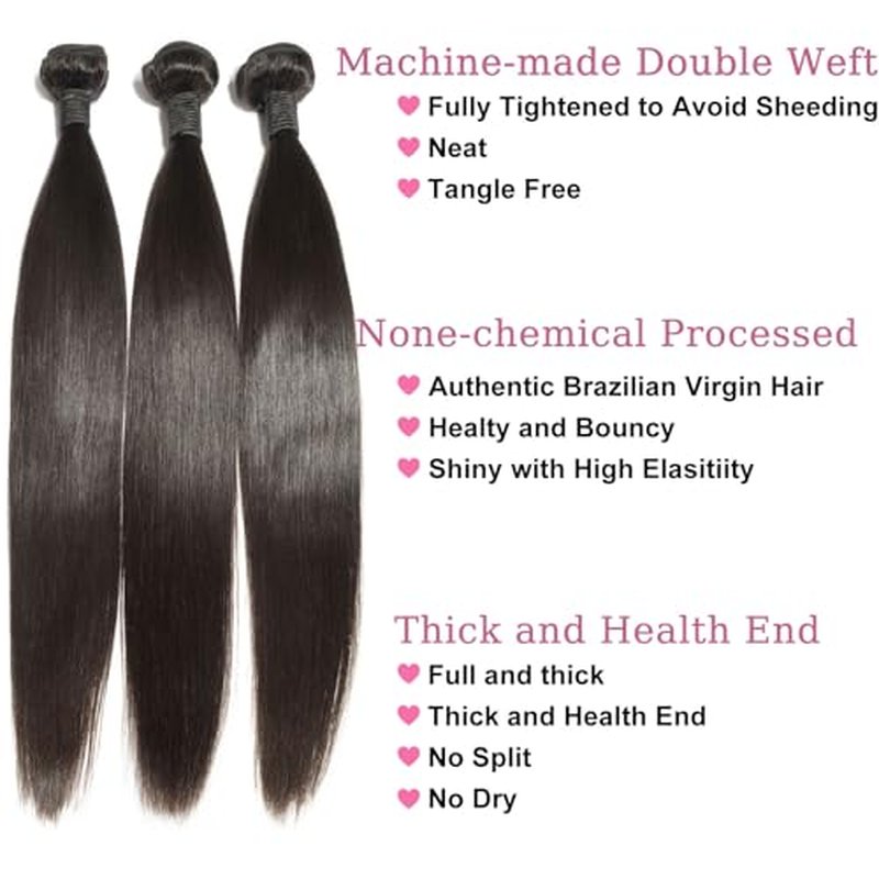14A Virgin Human Hair Bundles 3pcs/set 240g 10 12 14 Inch Natural Color Straight Hair Extensions - Long-Lasting, Brazilian Raw Remy Human Hair for Volume & Luxurious Styles
