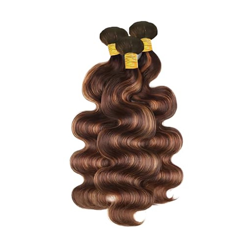Brown Human Hair Bundles P430 Two Tone Chocolate Brown Body Wave Bundles 26 28 30 Inch Unprocessed Brazilian Virgin Remy Double Weft Weave Hair Extensions Healthy and Soft Highlight Bundle