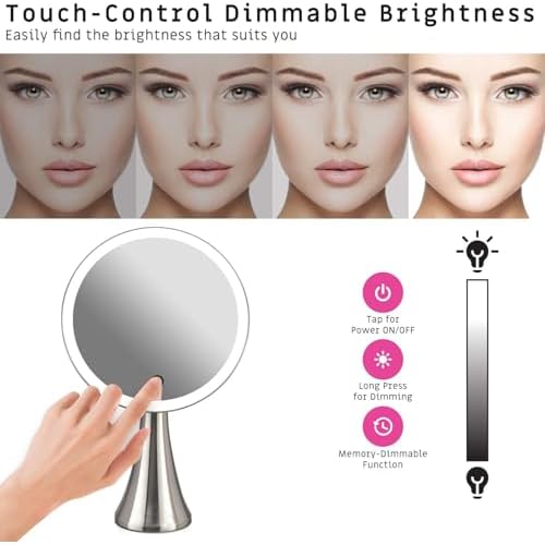 Surdy 9" Lighted Makeup Mirror, 5x/10x Dual Magnifying Mirror w/ 3 Color, Brightness Adjustable,360¡Æ Rotation, 4000 mAh Rechargeable, Women Gift, Vanity Mirror