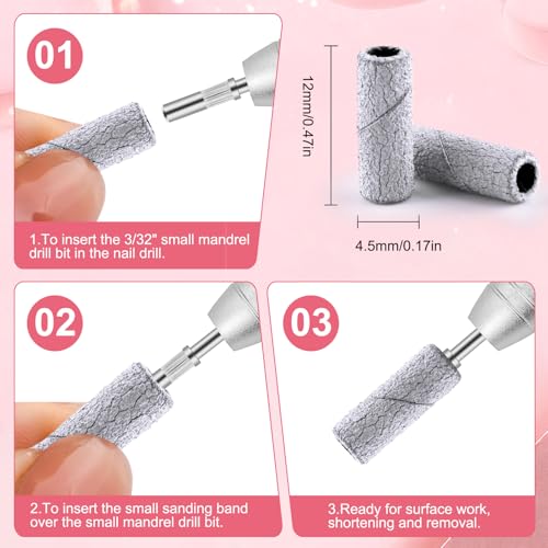 200 Pcs Nail Drill Bits Small Sanding Bands with 3.1mm Mandrel Bit, Mini Sanding Bands Nail File for Acrylic Gel Manicures and Pedicure (Zebra, 180 Grit)