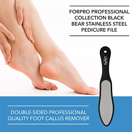 ForPro Black Bear Stainless Steel Pedicure File, Callus Remover Foot File, Double-Sided Professional Quality Tool for Heels and Feet, 10.5¡¯¡¯ L