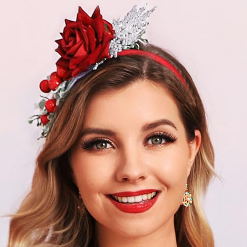 CAKURE Christmas Headband Flower Snowflake Headbands Xmas Hair Accessories Party Holiday Headwear for Women and Girls(Type B)