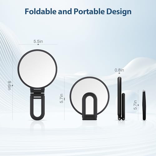 B Beauty Planet 30X Magnifying Mirror, Hand Mirror with Handle, Double Sided Hand Mirror with 30X/1X Magnification, Travel Essential Portable Foldable Makeup Mirror for Precision Makeup Black