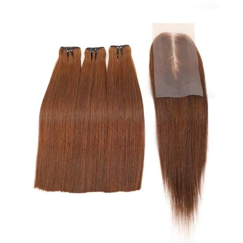 Bone Straight Virgin Human Hair 3 Bundles with 2 * 6 Closure Raw Hair 15A Bundles 100% Unprocessed Premium Raw Hair for Women Natural Color (10"10"10" + 8", 33#)