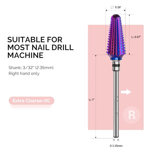 MelodySusie Professional Tornado Nail Drill Bits, 3/32'' Carbide Tungsten Multi-function Bits, Suitable for Manicure Pedicure Cuticle Gel Polishing, Salon Bits, Purple, Series Bit-X, XC