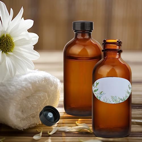 4oz Amber Glass Bottles, Boston Round Glass Bottles (50 Pack) with Leak-proof Caps, Refillable Container for Homemade Vanilla Extract, Essential Oils, Herbal Medicine and More