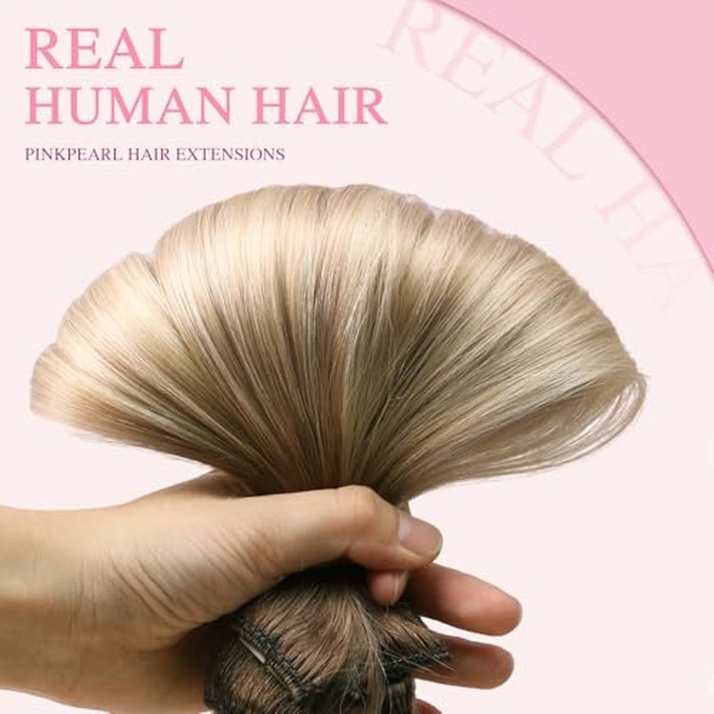 PINKPEARL Clip in Hair Extensions Real Human Hair, 16 Inch 120g 7pcs Human Hair Extensions Clip In, #8/60/18 Balayage Ash Brown to Platinum Blonde and Ash Blonde(#8/60/18-16)