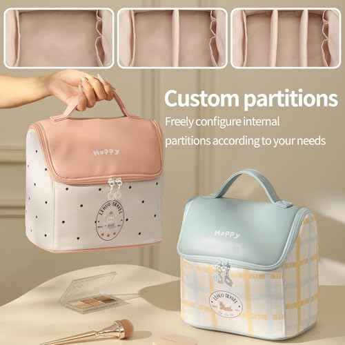 RIGHT AWAY Travel Makeup Bag, Large Capacity Cosmetic Bags for Women,Portable Make Up Case Organizer Waterproof Travel Toiletry Bag with Handle and Divider£¨Pink£©