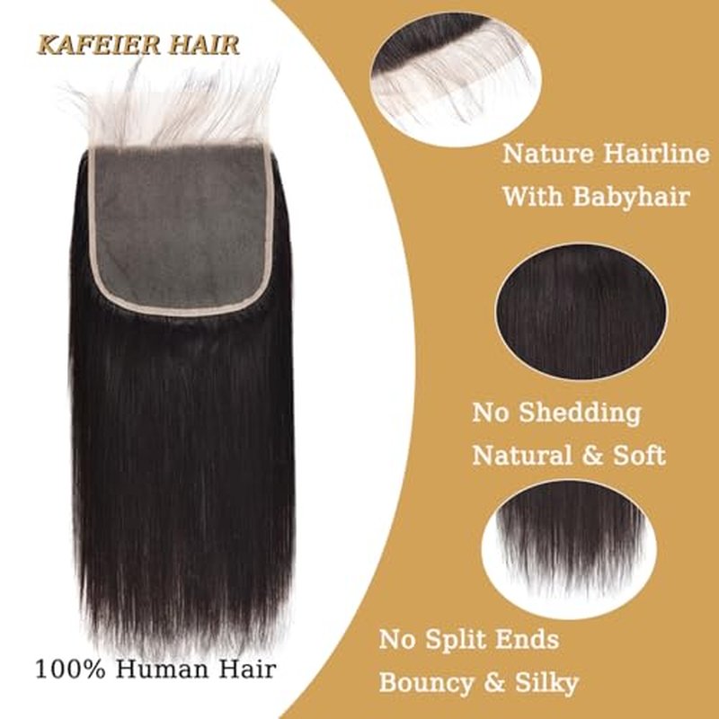 7x7 Transparent Closure Straight 100% Unprocessed Human Hair Virgin Remy Human Hair Free Part Pre-Plucked With Baby Hair Natural Hairline Natural Black Color 20 Inch