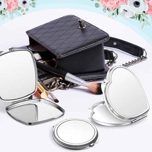 Jetec 18 Pcs Sublimation Blanks Products Small Compact Mirror Bulk Heat Transfer Folding Pocket Makeup Mirror Heart Round Square Double Sided Handheld Sublimation Mirror for Women Gift Purse Travel