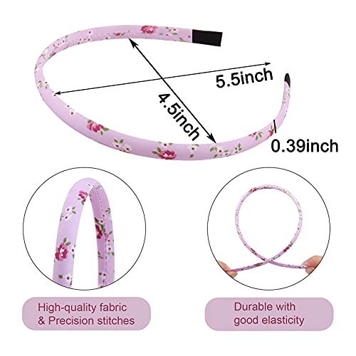 Fishdown 10 Pcs Plain Fabric Headbands for Girls Thin Hair bands for Kids Toddler Plastic Headband with Cloth Headband Covered with Printed Cotton Fabric for Teen Girls Women