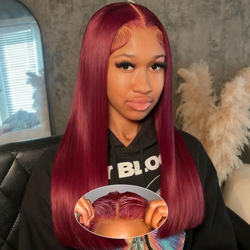 Burgundy 5x5 HD Lace Bob Wig Human Hair 200 Density Pre Plucked Pre Bleached Pre Cut Glueless Wear and Go Wigs for Black Women with Lace Closure Brazilian Straight Human Hair 18 Inch Bob Wigs