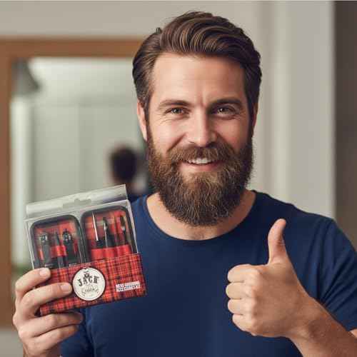 JACK THE BARBER 7 Piece Men's Grooming Kit Stainless Steel, Nail Clippers, Scissors, Nail Cleaner, Nail File Tweezer, and Other Accessories, Best Care Tools for Man.