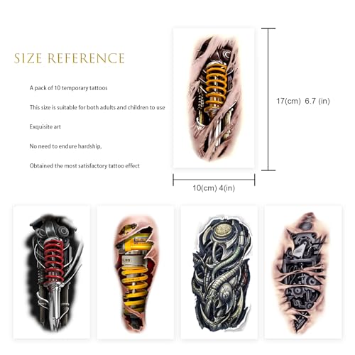 ROARHOWL Very cool machine 3D realistic fake tattoos£¬wound robot makeup Temporary Tattoos for men women (small)