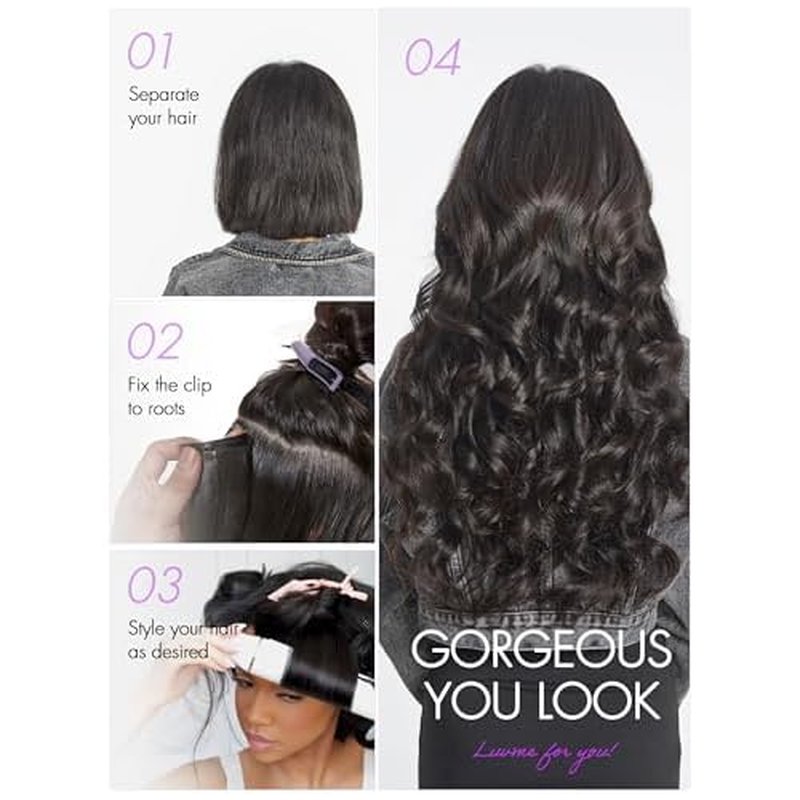 LUVME HAIR Human Hair Extensions Fullness with 1 Pack, 135g 9pcs Body Wave Natural Black Clip in Hair Extensions 100% Real Soft Human Hair Black Hair 16 Inch