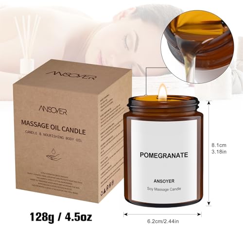 Massage Oil Candle, Romantic Gift SPA Use Home Scented Candle Body Oil, Ultra Hydrating Body Care with Soybean Oil, 4.5oz (Pomegranate)