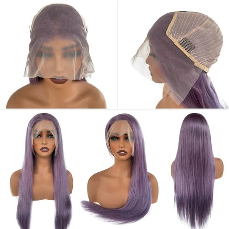 Purple Lace Front Wigs Human Hair 150% Density 13x4 HD Lilac Lace Front Wigs Human Hair with Baby Hair Wear and Go Straight Purple Wigs Pre Plucked Bleached Knots(Deep Purple Wigs with Five Gifts)