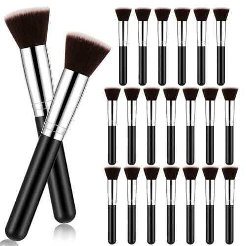 Baderke 20 Pcs Flat Top Foundation Brush Kabuki Cosmetics Synthetic Dense Face Blush Makeup Brush for Liquid, Cream, Powder, Blending, Buffing, Stippling Face Makeup Tools