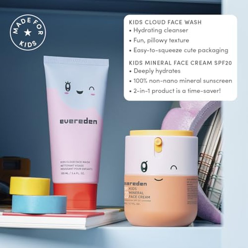 Happy Morning DUO Kids Spa Headband for Girls: Clean & Vegan Skin Care Bundle | Cloud Face Wash + SPF 20 Mineral Face Cream | Non-Toxic | Easy-to-Use Skincare