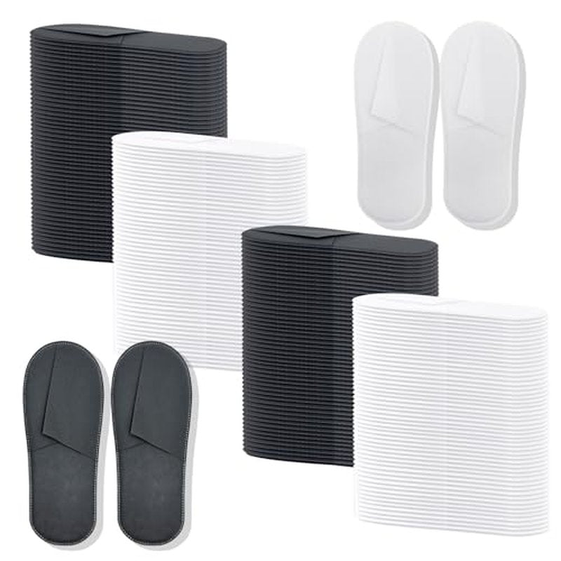 100 Pairs Disposable Slippers Bulk ? 50 White & 50 Gray Disposable Slipper for Guests, Hotel Spa Guest Slippers Closed?Toe for Travel Home