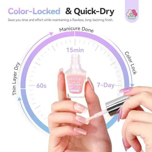 SAVILAND Color Artistry Nail Polish Set : 6 Summer Shimmer Pearl Pink Purple White Mermaid Fingernail Polish, Quick Dry Nail Polish Non Gel Long Lasting DIY Manicure for Finer Toe Nail Art Lover