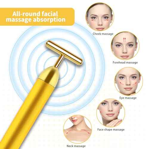 2 Pack T Shape Face Massager Beauty Bar Golden & Pink Facial Massager, Portable Electric Vibration Face Neck Body Massager for Firming Lifting Anti Aging Skin Tightening Wrinkle Reducing