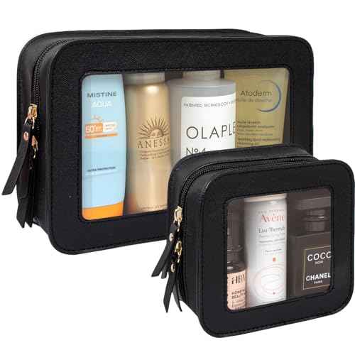 Clear Makeup Bag Set for Women Portable Clear Makeup Bag Cute Waterproof Travel Cosmetic Bag Travel Essentials Car Accessories for Women Men(Black, Standard + Mini)