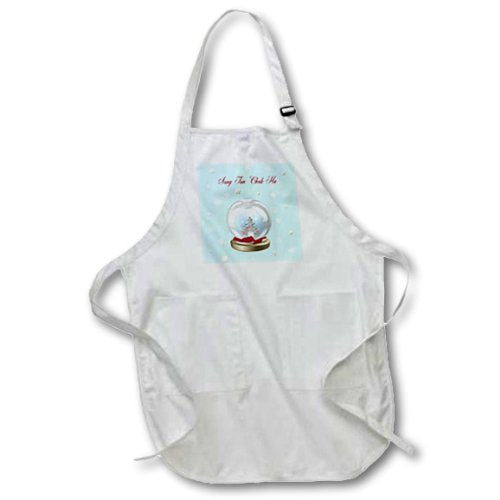 3dRose apr_160036_2 Snow Globe Deer, Tree and Snowflakes, Merry Christmas in Korean Medium Length Apron, 22 by 24", with Pouch Pockets
