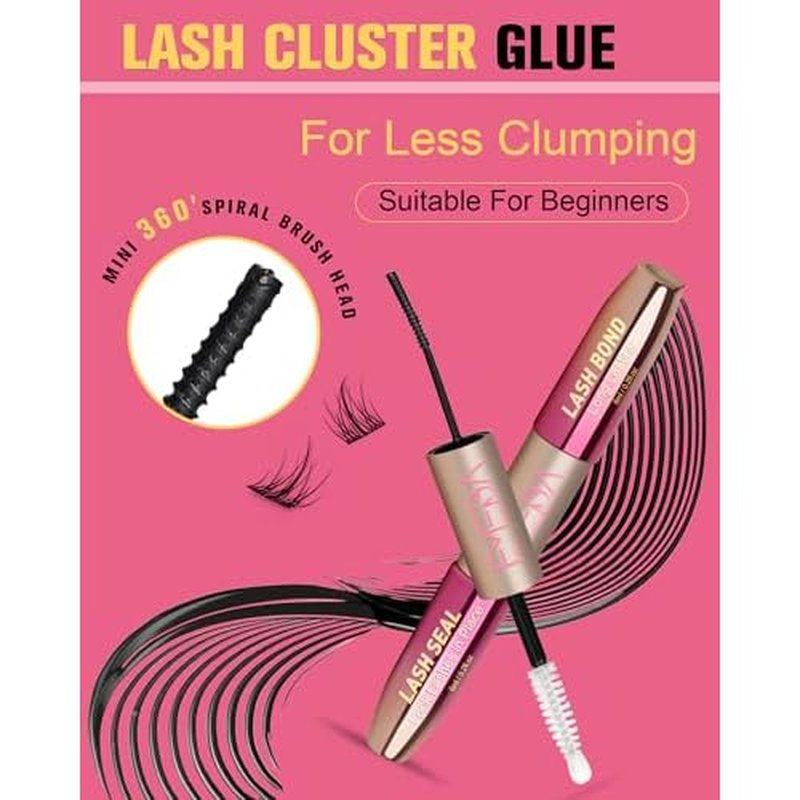 Lash Cluster Glue, Lash Bond and Seal for DIY Eyelash Extensions 2-in-1 Bond and Seal Strong Cluster Glue for Individual Eyelashes Latex Free by EMEDA (Black+Clear)