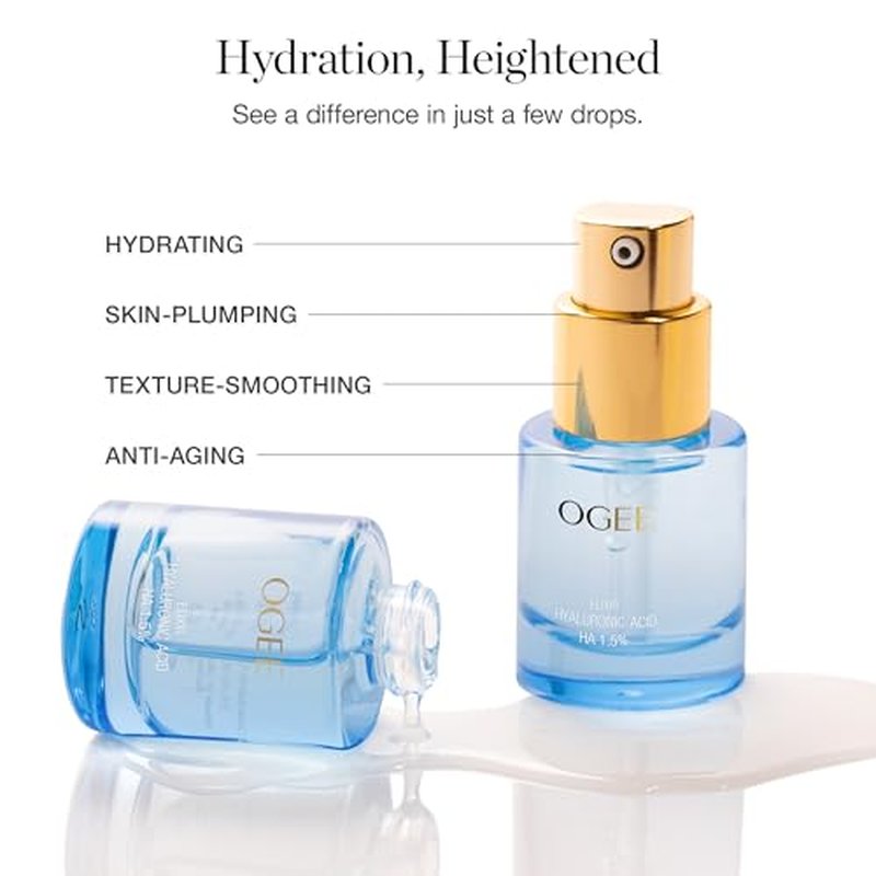 Ogee Hyaluronic Acid HA 1.5% Elixir - Hyaluronic Acid Serum for Face - Plumping & Hydrating Serum for Fine Lines and Wrinkles - 70% Organic Ingredients & Made in USA