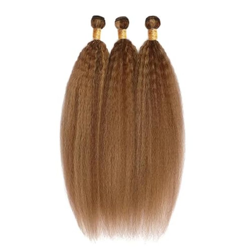26 26 26 Inch Brown Bundles Human Hair Highlight Kinky Staight 3 Bundles Unprocessed Peruvian Virgin Honey Blonde Same Length Human Hair Extensions for Women Real Hair