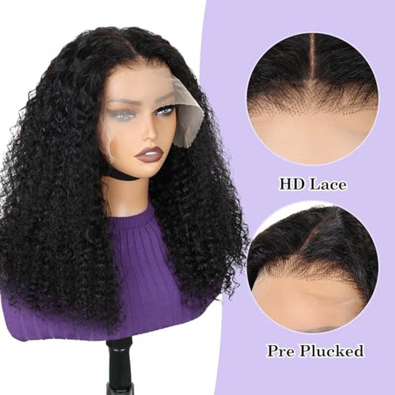 Kinky Curly Lace Front Wigs, 18 Inch 13x6 HD Lace Frontal Black Curly Wig for Women, 12A 180% Density Pre Plucked with Baby Hair Afro Human Hair Wigs