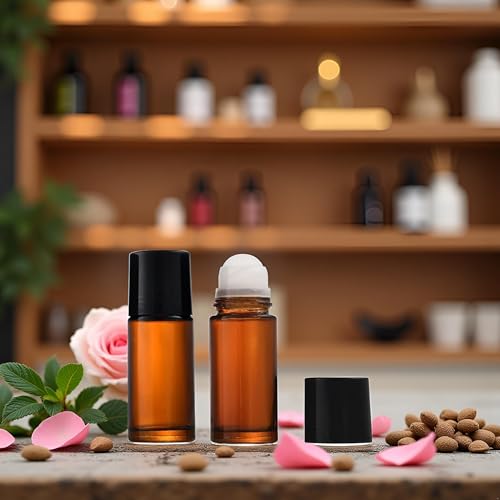 2Pcs Brown 50ml Glass Essential Oil Roller Bottles Refillable Roll on Bottles Empty Deodorant Bottle Containers Rollerball for Fragrance Roller Refillable Containers Accessories