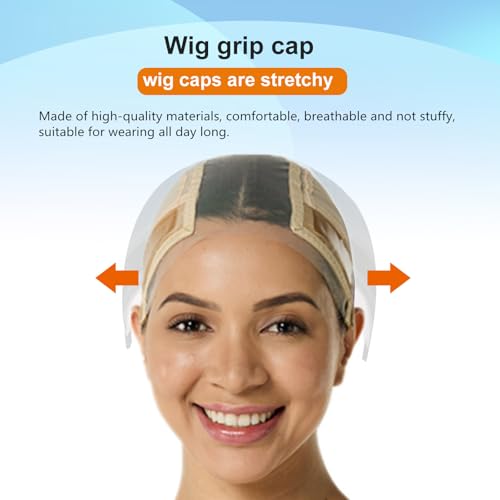 Lace Silicone Wig Grip Cap for Women,Wig Cap with Grip Band Adjustable,Used for Lace Wigs and Single Top Wigs-Lace Grip Cap Let Your Wig Be Glueless (Nude, M)