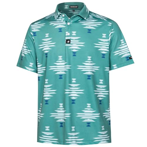 SURF CUZ Golf Shirt Moisture Wicking for Men Dry Fit Polo Shirts Short Sleeve Print Performance 4-Way Stretch(Matcha Shape,3X-Large)