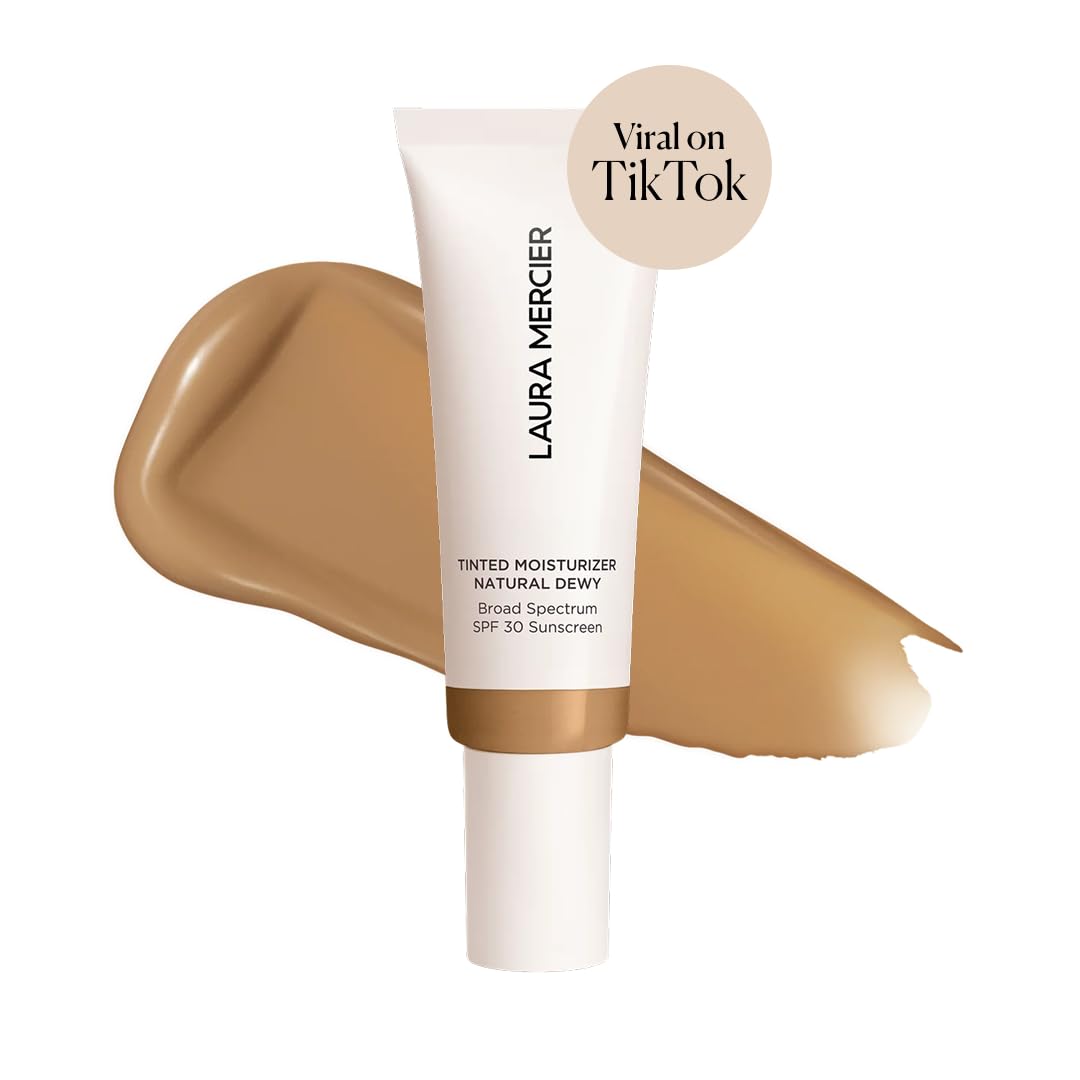 Laura Mercier Tinted Moisturizer Natural Dewy with SPF 30: 24HR+ Hydration, Long Lasting, Sheer to Light, Buildable Coverage, Dewy Finish, Improve Skin Tone and Texture, Skin Tint, Teak