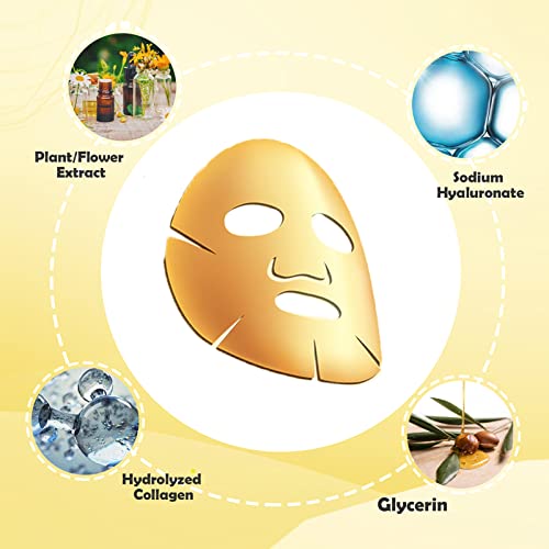 Permotary 6 PCS 24k Gold Crystal Gel Collagen Facial Masks, Deep Moisturizing Facial Sheet for Women Skin Care Revitalize Skin