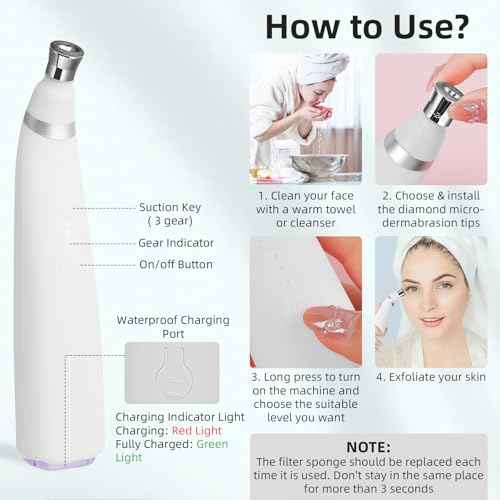 IeBilif Diamond Microdermabrasion Machine, 3 Modes Diamond Microdermabrasion Dermabrasion Machine for Blackhead Removal, Professional Portable Home Travel Microdermabrasion Device