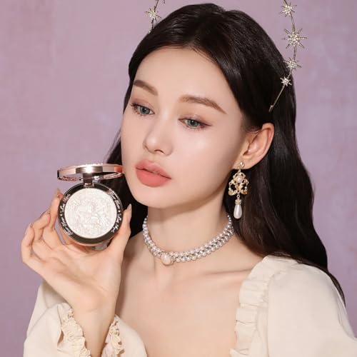 Flower Knows Little Angel Embossed Highlighter - Moonlight White Highlighter Powder,Long-Lasting Moonlight Glow,Creamy White&Subtle Warm Shimmer,Velvet & Weightless Finish(L03 Chanting Anthem)