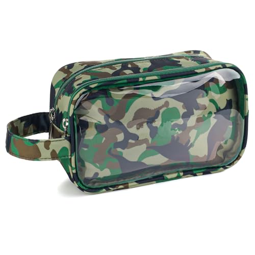 Dinosaur Kids Toiletry Bag for Boys, Travel Clear Toiletry Bag for Little Young Boys Waterproof Hanging Wash Bag Toddler Traveling Toiletries, Camo