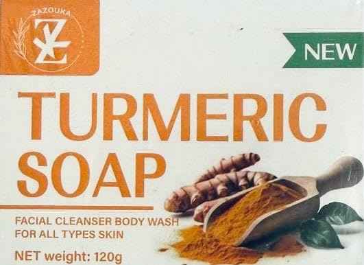 Zazouka Beauty Natural Turmeric Soap Bar, Face & Body Cleanser, Skin Lightening & Anti-Aging, 120g