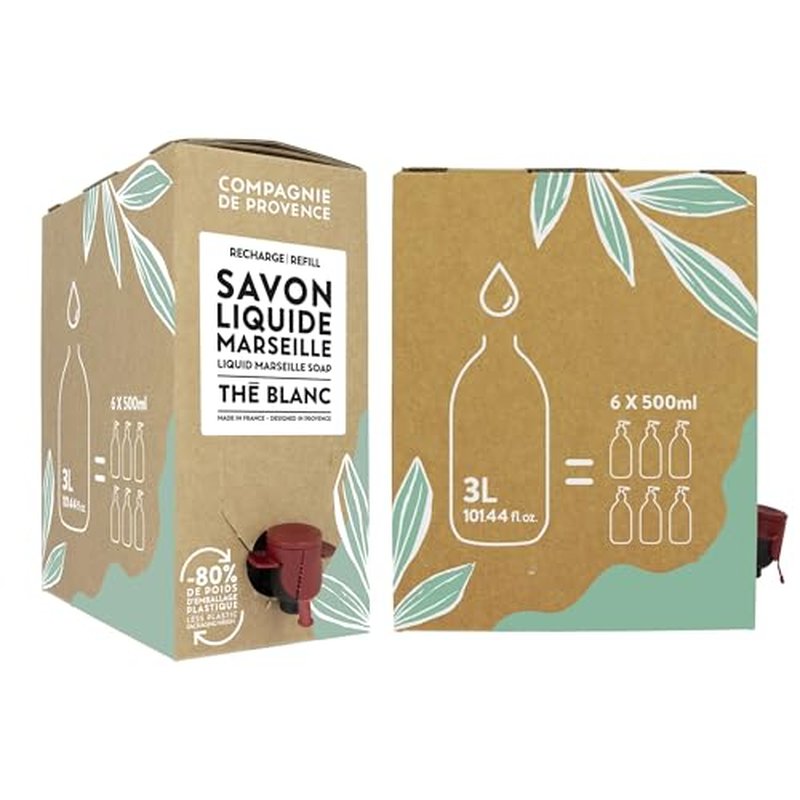 Compagnie de Provence Savon de Marseille Extra Pure Liquid Soap, White Tea, 101.4 Fl Oz Eco Refill