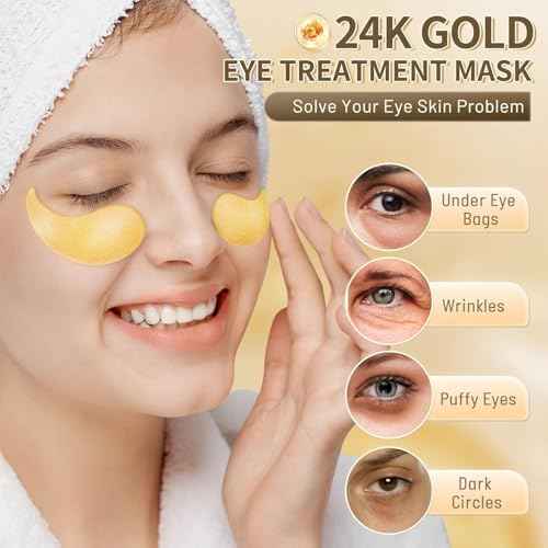 24k Gold Under Eye Patches - 30 pair Eye Mask Pure Gold Anti-Aging Collagen Hyaluronic Acid Under Eye Mask for Dark Circles, Puffiness & Wrinkles Refresh Your Skin